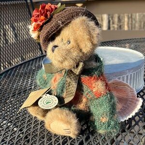 Boyds Bears Plush with Brown Hat and Floral Accents